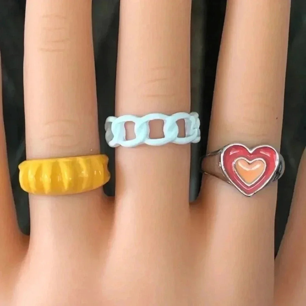 Orange Coral White Midi Adjustable Heart Rings